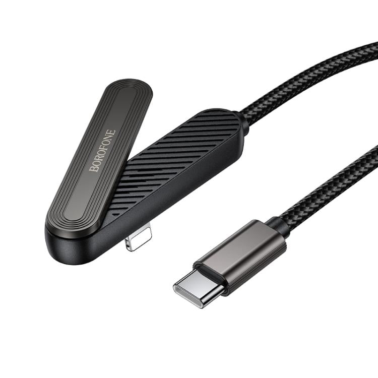 Borofone BX125 Type-C to 8 Pin Phone Holder 30W Elbow Fast Charging Data Cable, Length: 1m - Black