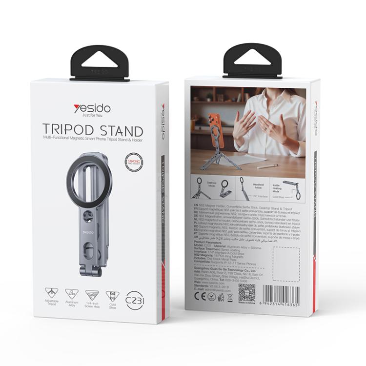 Yesido C231 Portable Folding Aluminum Alloy Tripod Desktop Magnetic Phone Selfie Stick Holder - Tarnish