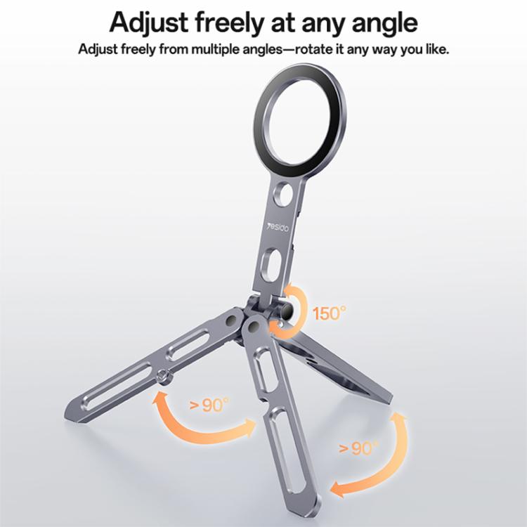 Yesido C231 Portable Folding Aluminum Alloy Tripod Desktop Magnetic Phone Selfie Stick Holder - Tarnish