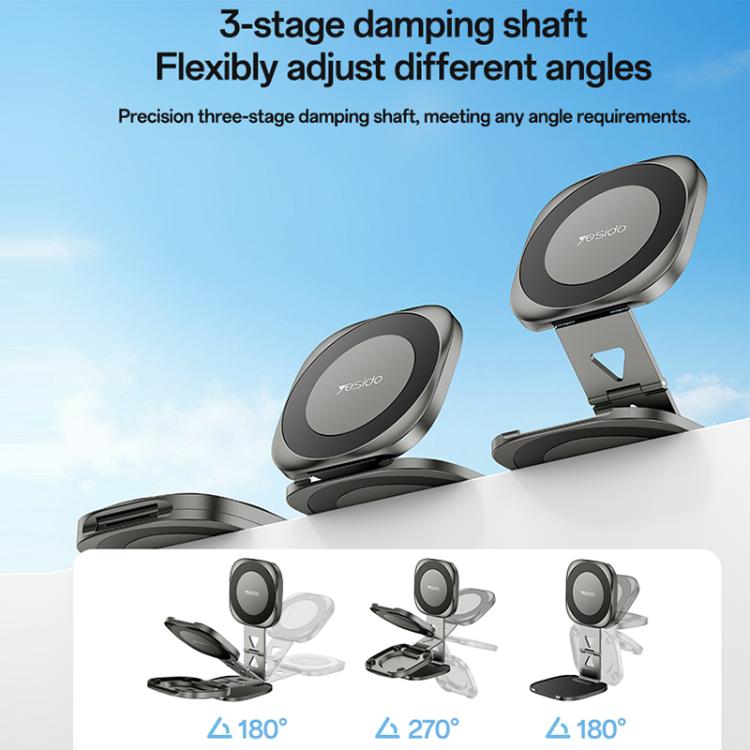 Yesido C301 Foldable Desktop 3-stage Damping Hinge Magnetic Phone Holder - Tarnish