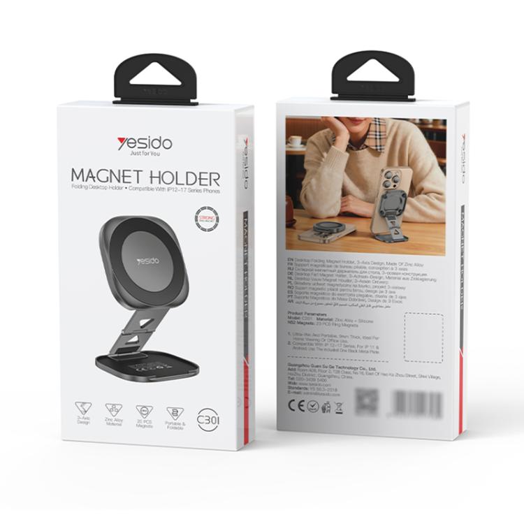 Yesido C301 Foldable Desktop 3-stage Damping Hinge Magnetic Phone Holder - Tarnish