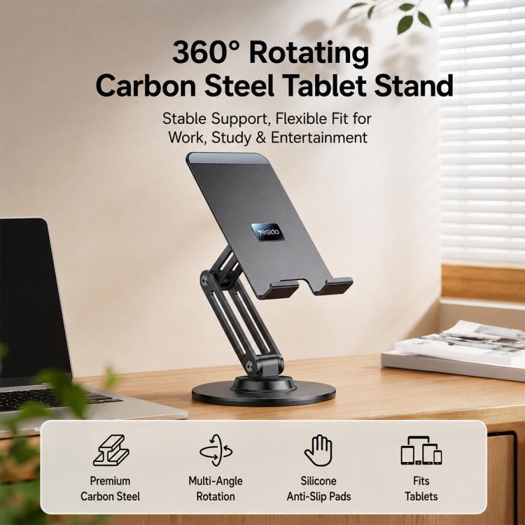 Yesido C302 360 Degree Rotation 3-Axis Foldable Desktop Tablet Phone Holder - Black