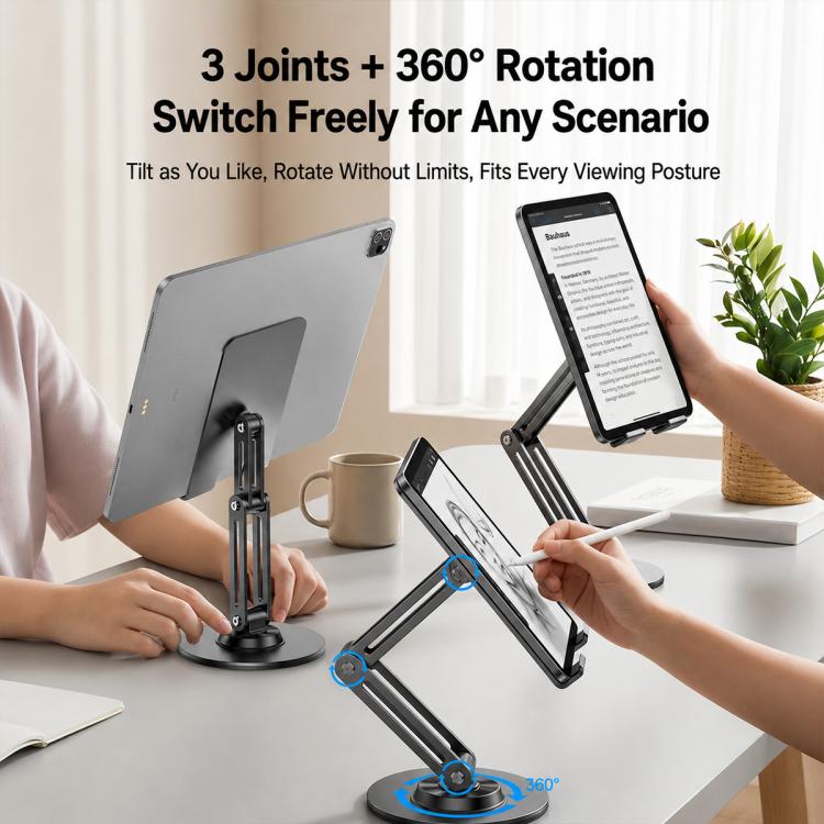 Yesido C302 360 Degree Rotation 3-Axis Foldable Desktop Tablet Phone Holder - Black