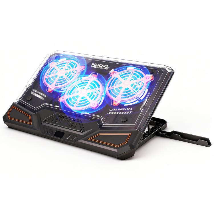 NUOXI C500 Triple Fan Transparent Colorful Panel Laptop Cooler with Four-Speed Fan Adjustment - Black