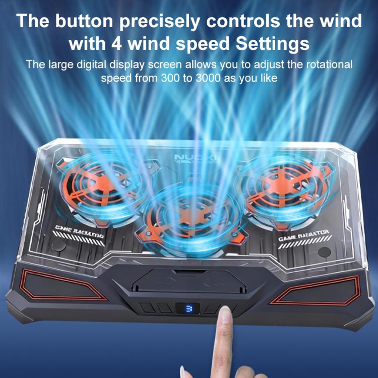 NUOXI C500 Triple Fan Transparent Colorful Panel Laptop Cooler with Four-Speed Fan Adjustment - Black