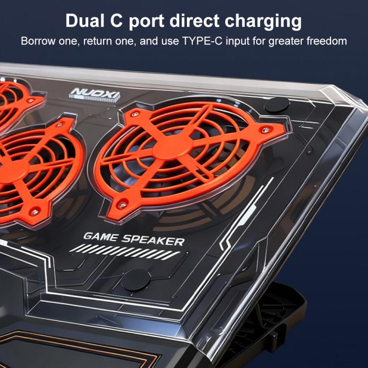 NUOXI C500 Triple Fan Transparent Colorful Panel Laptop Cooler with Four-Speed Fan Adjustment - Black