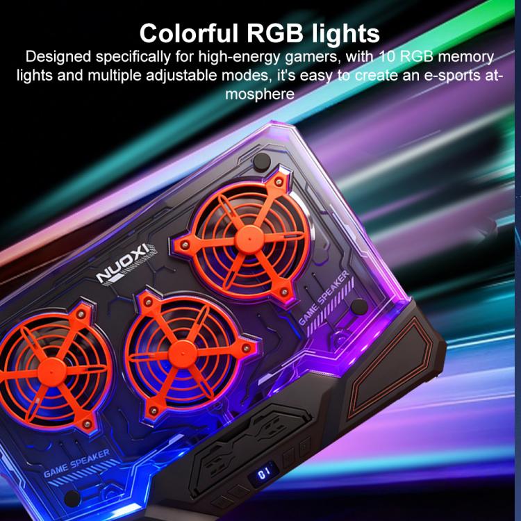 NUOXI C500 Triple Fan Transparent Colorful Panel Laptop Cooler with Four-Speed Fan Adjustment - Black