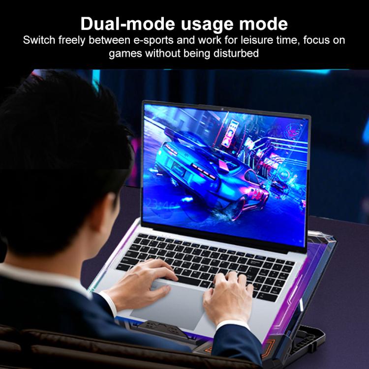 NUOXI C500 Triple Fan Transparent Colorful Panel Laptop Cooler with Four-Speed Fan Adjustment - Black