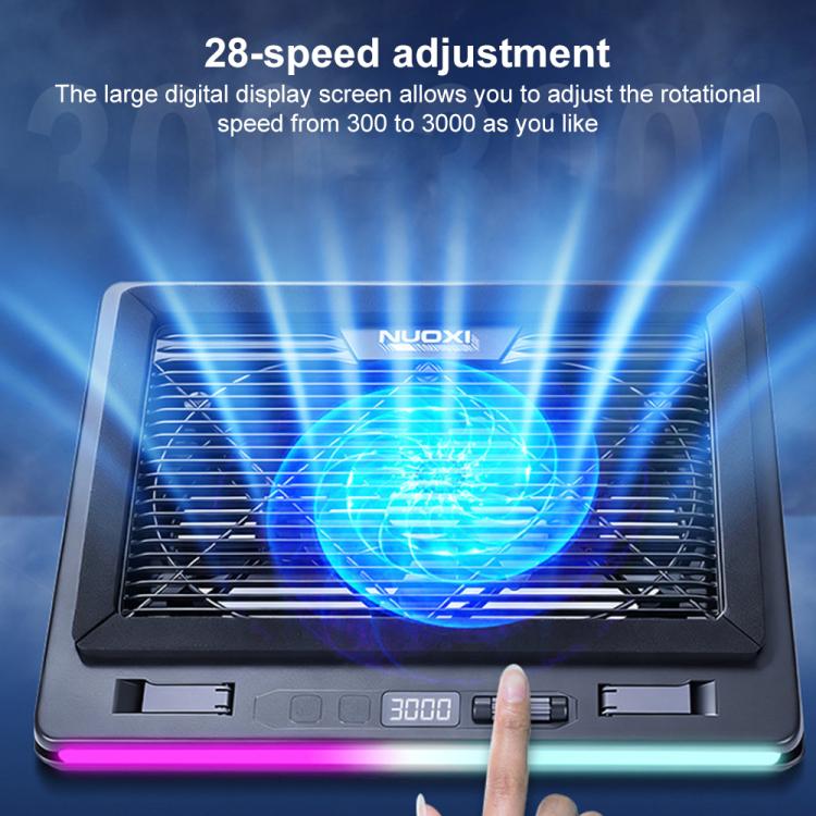 NUOXI C600 Colorful RGB Laptop Cooler Support 8-Level Adjustable Height, Specification:Single Fan - Black