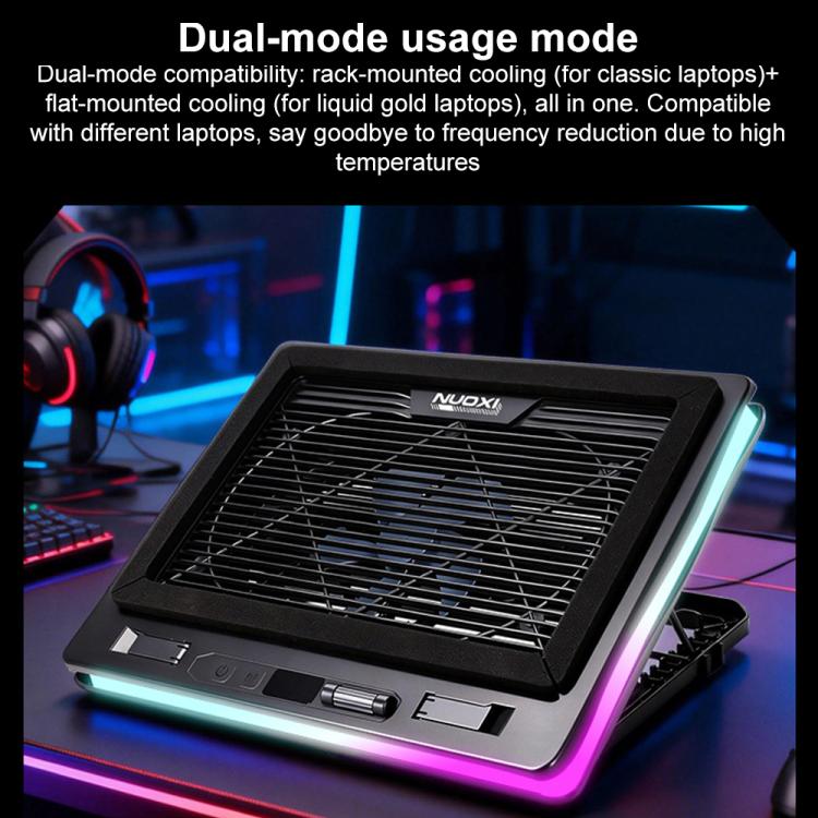 NUOXI C600 Colorful RGB Laptop Cooler Support 8-Level Adjustable Height, Specification:Single Fan - Black