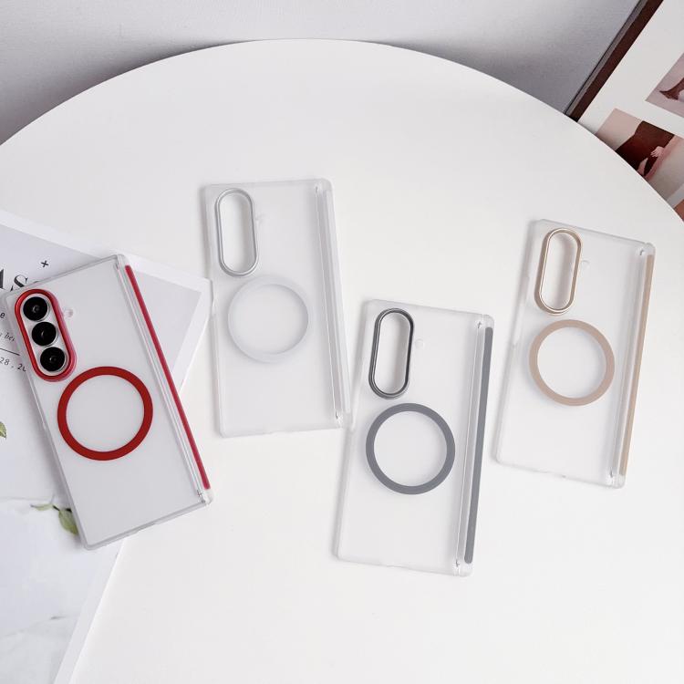 For Galaxy Z Fold5 Lens-Frame Shield Frosted Magnetic Phone Case