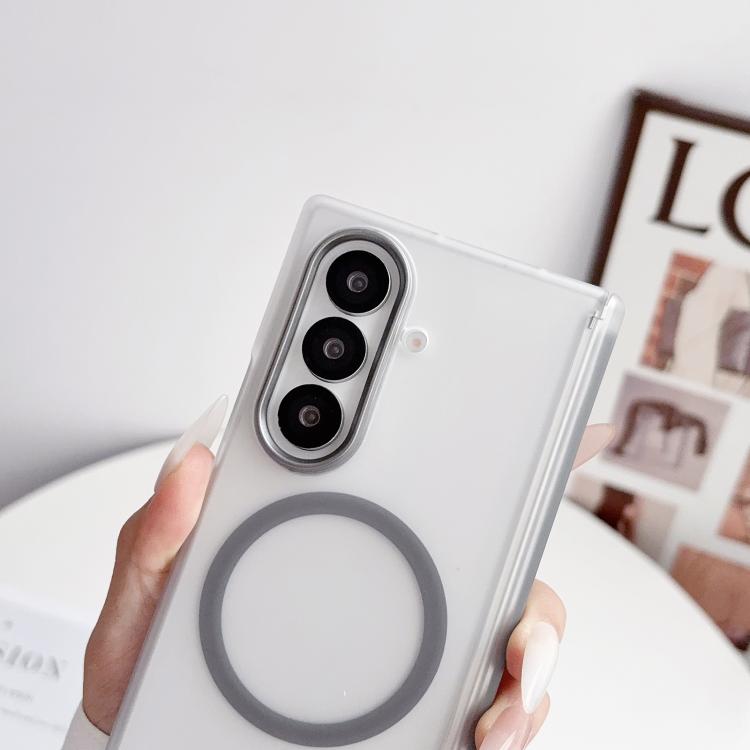 For Galaxy Z Fold5 Lens-Frame Shield Frosted Magnetic Phone Case