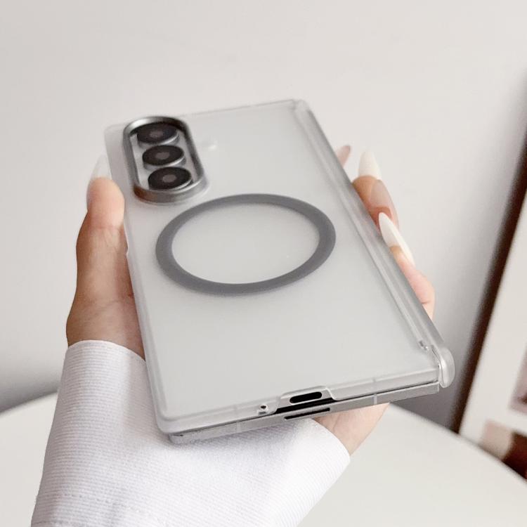 For Galaxy Z Fold5 Lens-Frame Shield Frosted Magnetic Phone Case