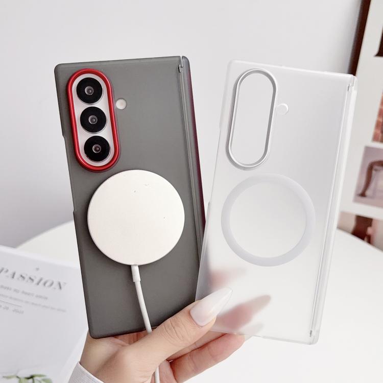 For Galaxy Z Fold5 Lens-Frame Shield Frosted Magnetic Phone Case