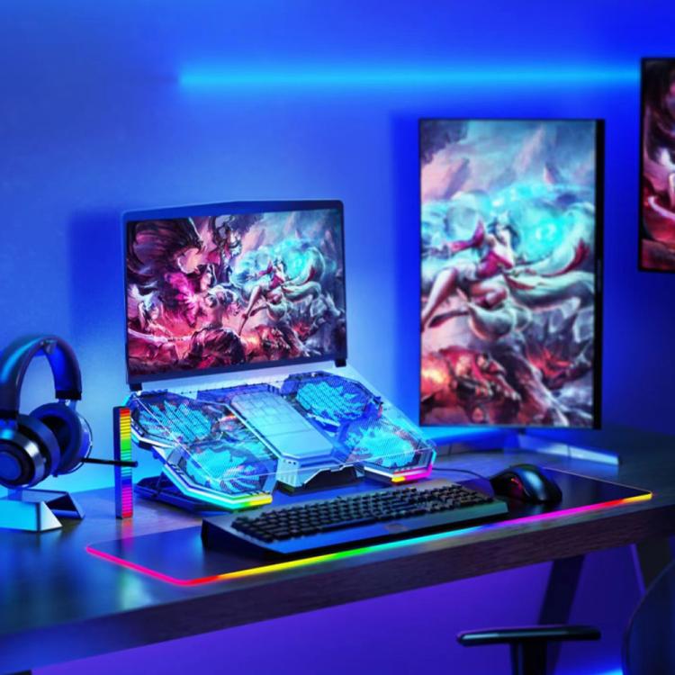 NUOXI F32 6-Level Height Adjustable RGB Laptop Cooler, Style:With Semiconductor Cooling