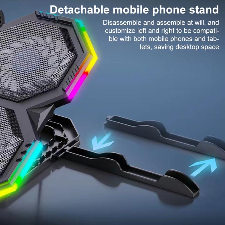 NUOXI F32 6-Level Height Adjustable RGB Laptop Cooler, Style:Without Semiconductor Cooling
