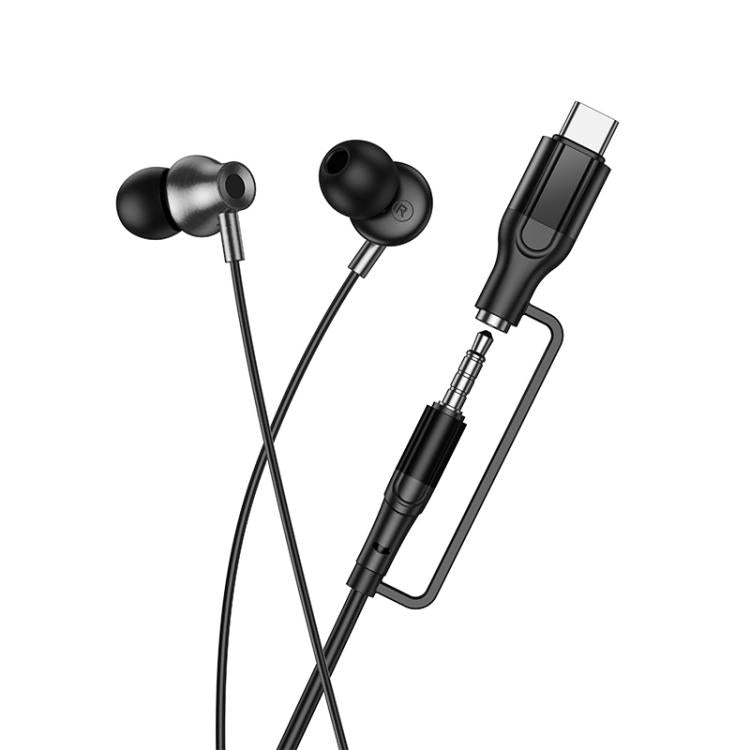 hoco M119A Mia 2-in-1 3.5mm & Type-C Universal Digital Earphones with Microphone - Black