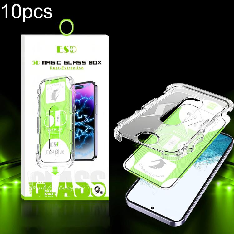 For Galaxy S22+ 5G 10pcs 5D Curved Easy Install Dust-proof Box HD Tempered Glass Film with Lens Film, Support Ultrasonic Unlock