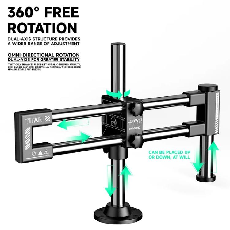 LUOWEI LW-GK02 Titan 360 Degree Rotating Lift Microscope Universal Dual Axis Swing Arm Stand