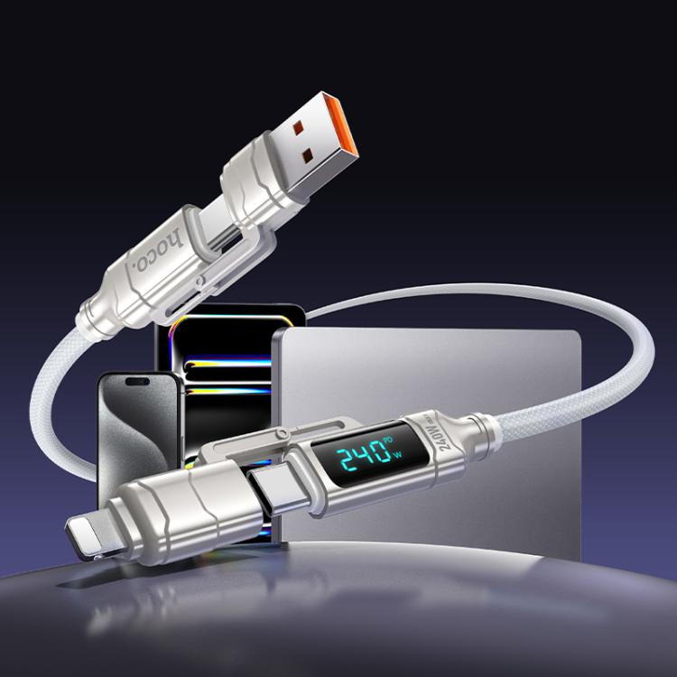 hoco U152 1.2m Fortune 240W USB / Type-C to Type-C / 8 Pin 4-in-1 Charging Data Cable with Display