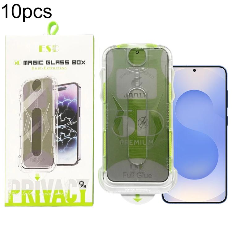 For Galaxy S25 5G / S24 5G 10pcs 5D Curved Easy Install Dust-proof Box Privacy Tempered Glass Film, Support Ultrasonic Unlock