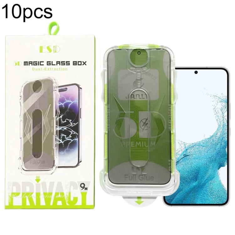 For Galaxy S22+ 5G 10pcs 5D Curved Easy Install Dust-proof Box Privacy Tempered Glass Film, Support Ultrasonic Unlock