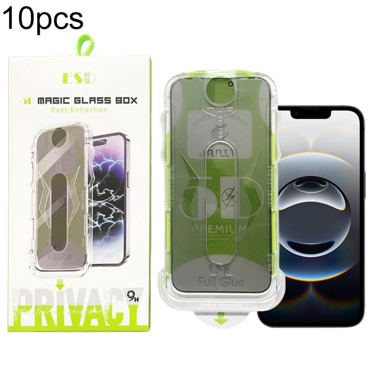 For iPhone 17e / 16e / 14 / 13 Pro 10pcs 5D Curved Easy Install Dust-proof Box Privacy Tempered Glass Film