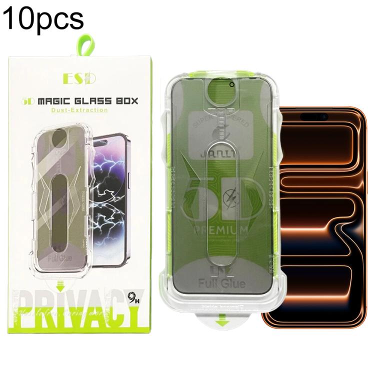 For iPhone 17 Pro 10pcs 5D Curved Easy Install Dust-proof Box Privacy Tempered Glass Film