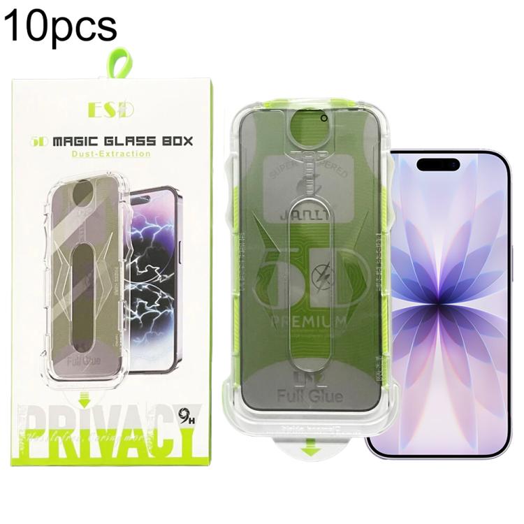 For iPhone 17 / 16 Pro 10pcs 5D Curved Easy Install Dust-proof Box Privacy Tempered Glass Film