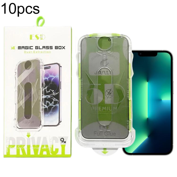 For iPhone 14 Plus / 13 Pro Max 10pcs 5D Curved Easy Install Dust-proof Box Privacy Tempered Glass Film