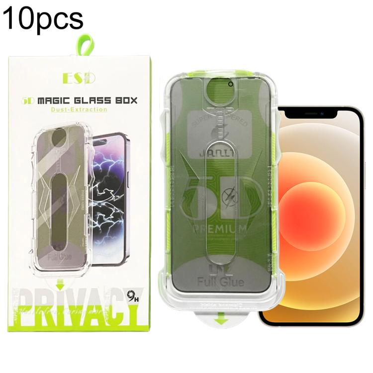 For iPhone 12 / 12 Pro 10pcs 5D Curved Easy Install Dust-proof Box Privacy Tempered Glass Film