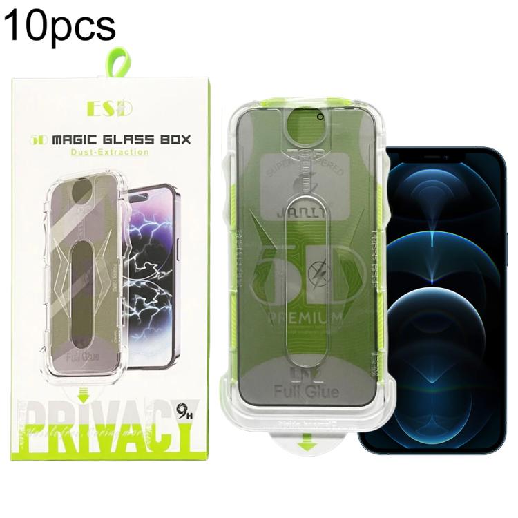 For iPhone 12 Pro Max 10pcs 5D Curved Easy Install Dust-proof Box Privacy Tempered Glass Film