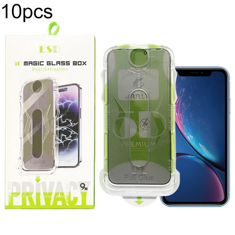 For iPhone 11 / XR 10pcs 5D Curved Easy Install Dust-proof Box Privacy Tempered Glass Film