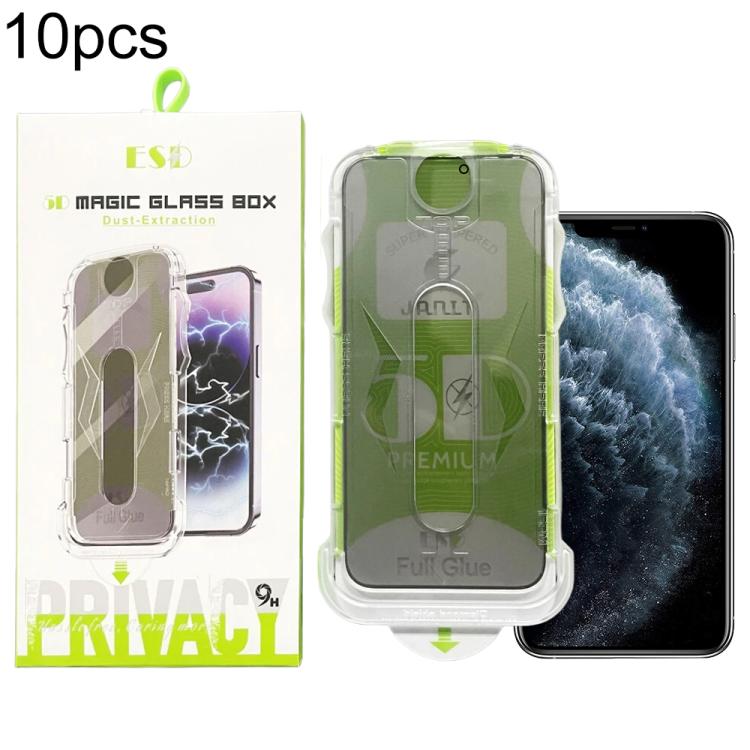 For iPhone 11 Pro 10pcs 5D Curved Easy Install Dust-proof Box Privacy Tempered Glass Film