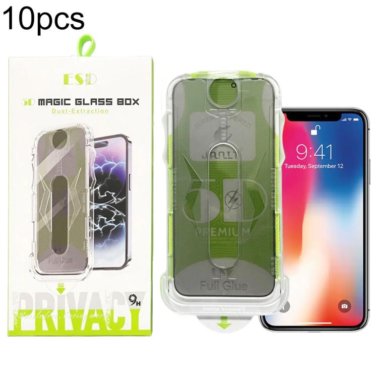 For iPhone X / XS 10pcs 5D Curved Easy Install Dust-proof Box Privacy Tempered Glass Film