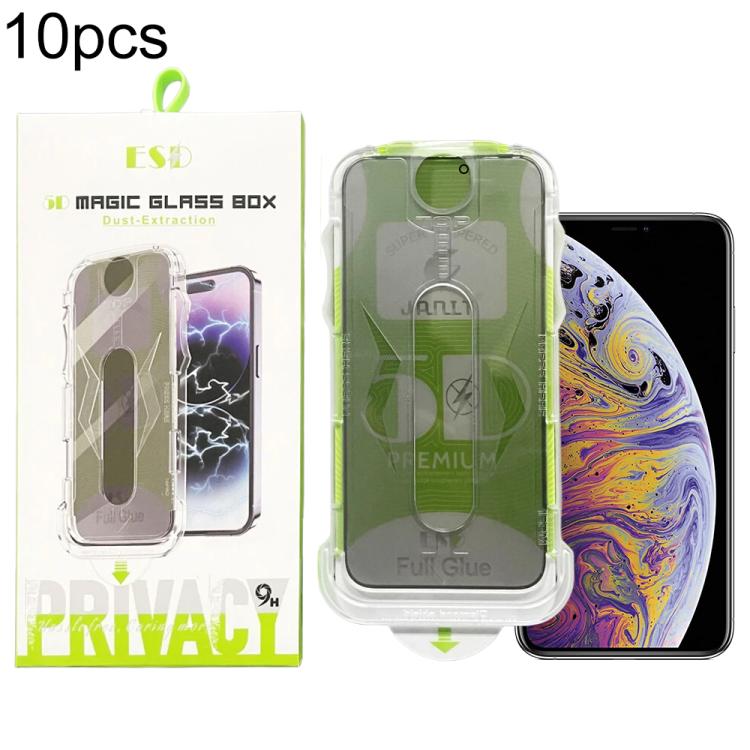 For iPhone XS Max 10pcs 5D Curved Easy Install Dust-proof Box Privacy Tempered Glass Film