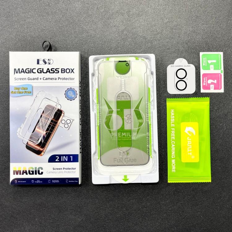 For iPhone 16 Plus 10pcs 5D Curved Easy Install Dust-proof Box Privacy Tempered Glass Film with Lens Film