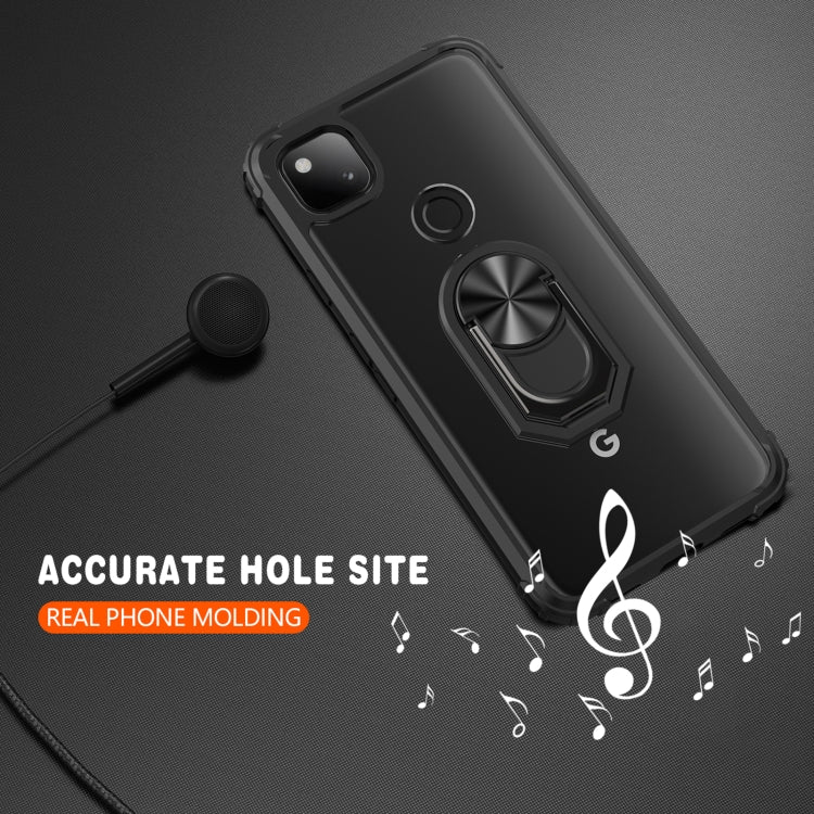 For Google Pixel 4a Shockproof Transparent TPU + Acrylic Protective Case with Ring Holder