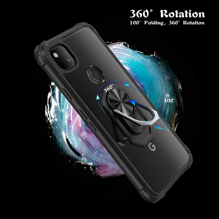 For Google Pixel 4a Shockproof Transparent TPU + Acrylic Protective Case with Ring Holder
