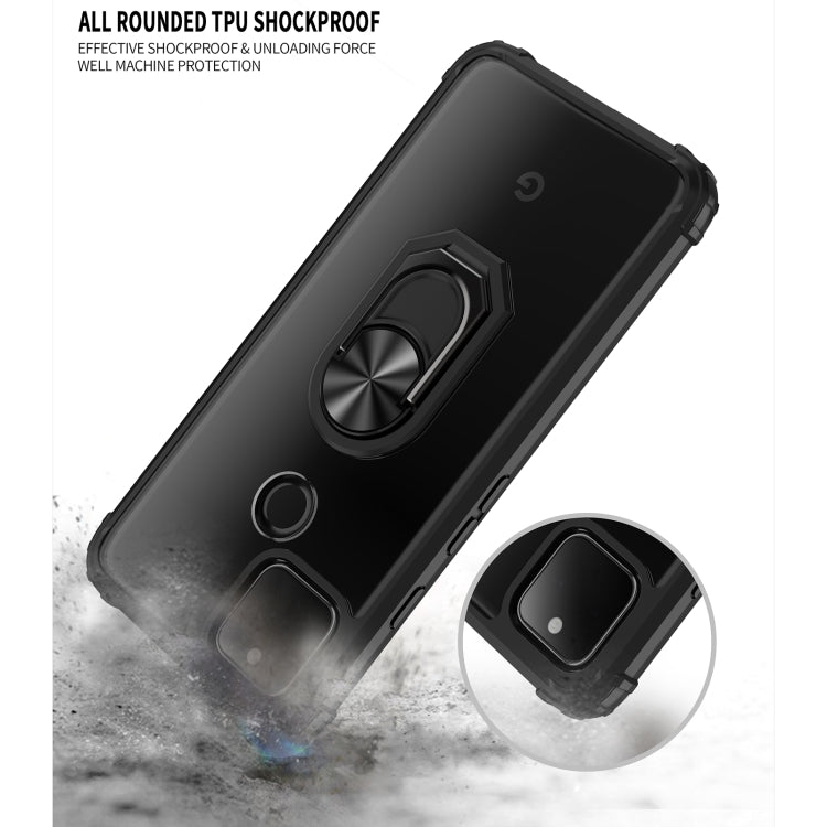 For Google Pixel 5 XL Shockproof Transparent TPU + Acrylic Protective Case with Ring Holder