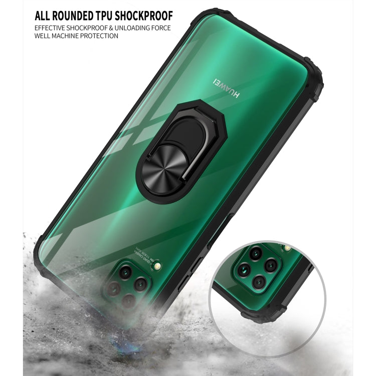 For Huawei P40 Lite Shockproof Transparent TPU + Acrylic Protective Case with Ring Holder