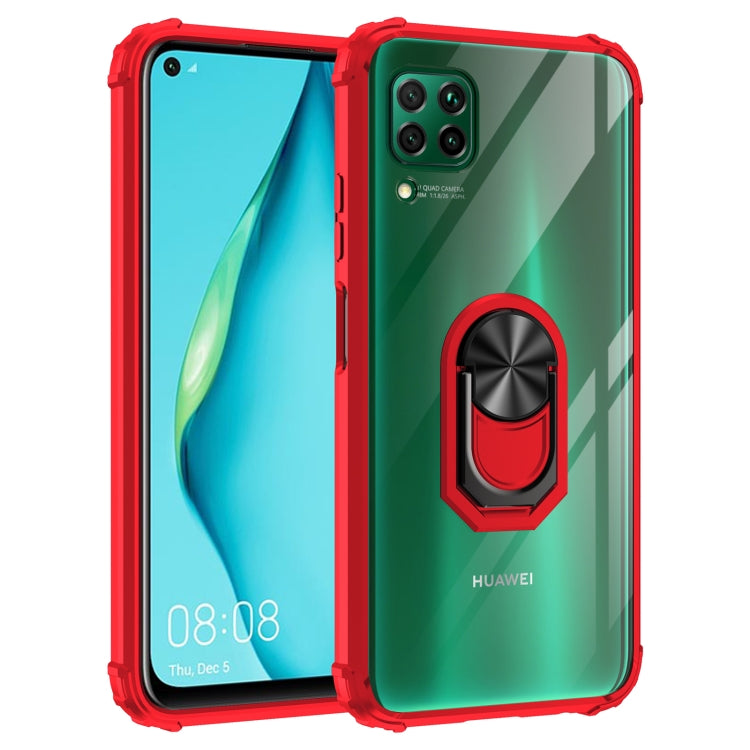 For Huawei P40 Lite Shockproof Transparent TPU + Acrylic Protective Case with Ring Holder