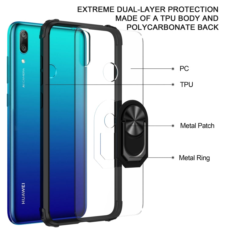 For Huawei Y7 Prime (2019) Shockproof Transparent TPU + Acrylic Protective Case with Ring Holder