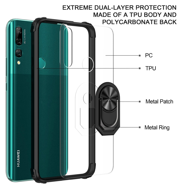 For Huawei Y9 Prime (2019) Shockproof Transparent TPU + Acrylic Protective Case with Ring Holder