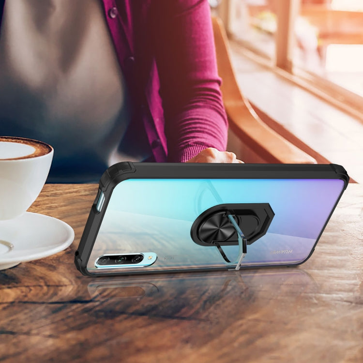 For Huawei Y9s Shockproof Transparent TPU + Acrylic Protective Case with Ring Holder