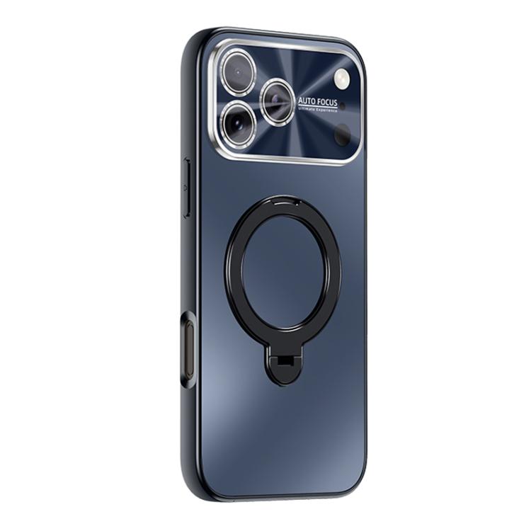 For iPhone 14 Electroplated Matte Fulcrum Magnetic Holder Phone Case