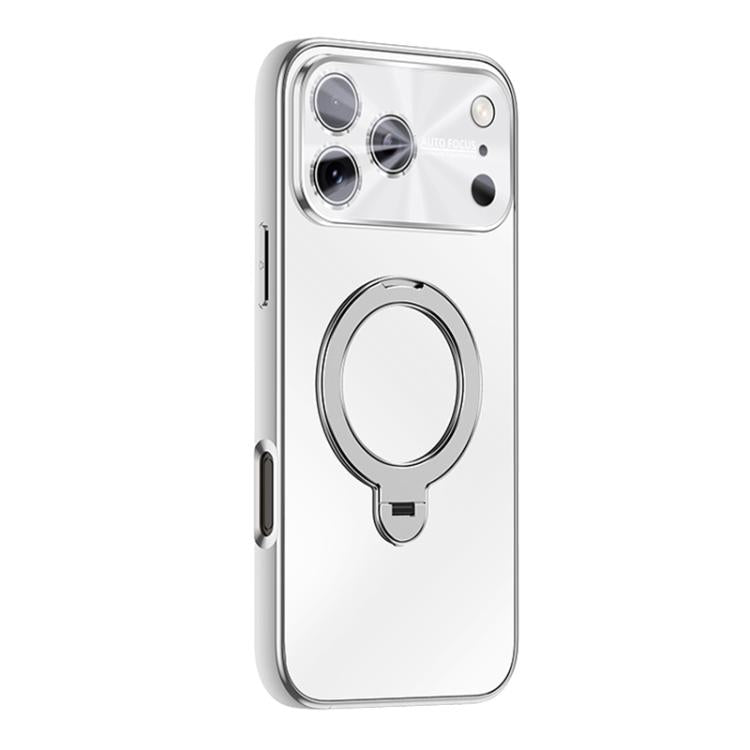 For iPhone 15 Electroplated Matte Fulcrum Magnetic Holder Phone Case