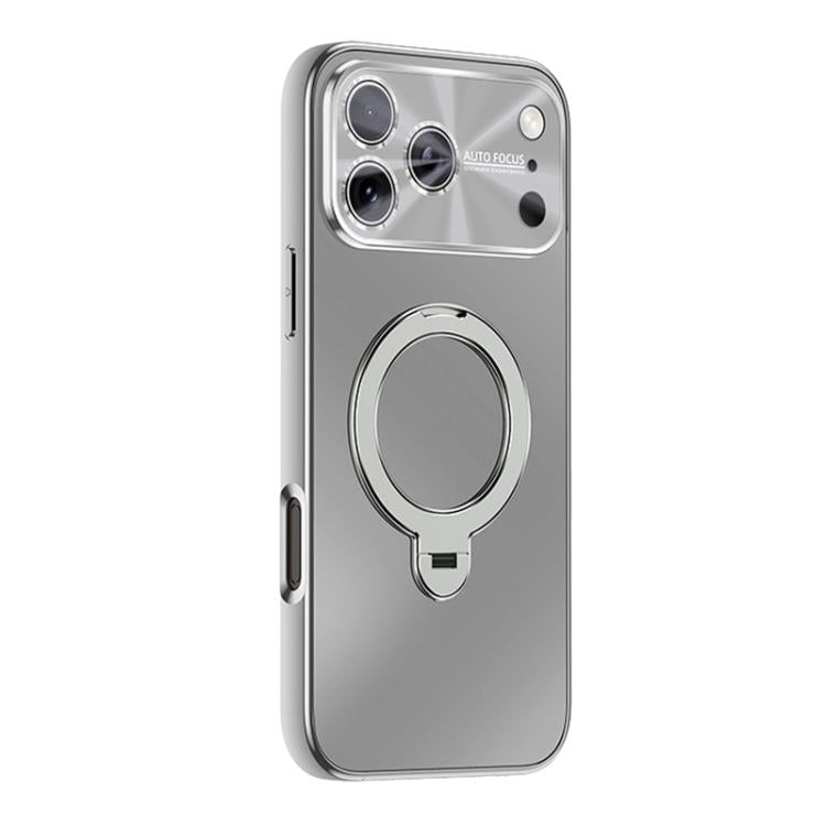 For iPhone 15 Electroplated Matte Fulcrum Magnetic Holder Phone Case