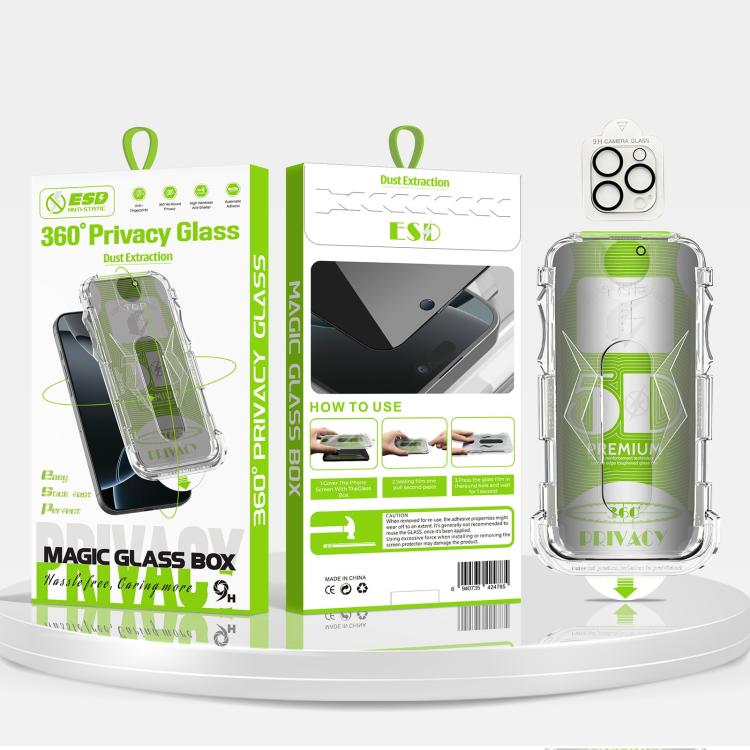 For iPhone 13 Pro Max 5pcs 5D Curved Easy Install Dust-proof Box 360 Privacy Tempered Glass Film with Lens Film