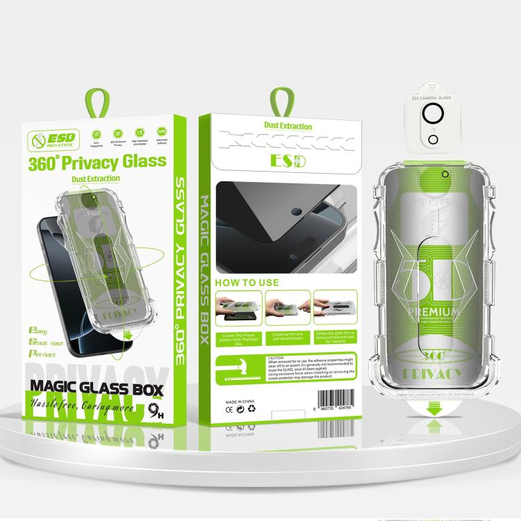 For iPhone XR 5pcs 5D Curved Easy Install Dust-proof Box 360 Privacy Tempered Glass Film with Lens Film
